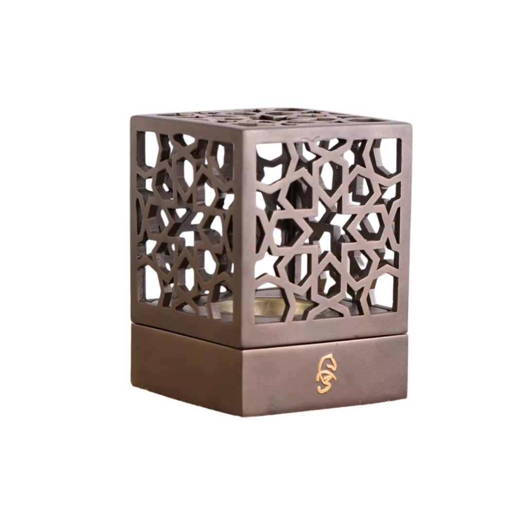 Premium Arabic Bakhoor Burner Champagne – Elegant Geometric Metal Incense Holder | Modern Mabkhara for Home, Ramadan, Gifting