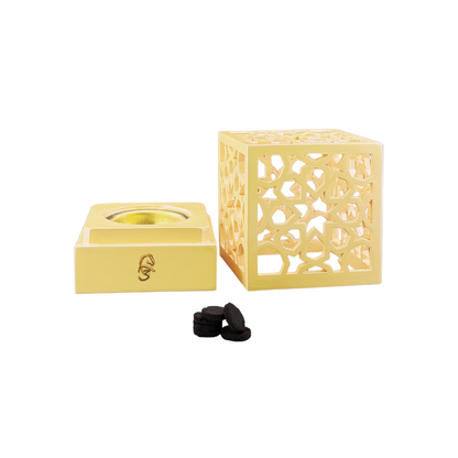 Premium Arabic Bakhoor Burner Champagne – Elegant Geometric Metal Incense Holder | Modern Mabkhara for Home, Ramadan, Gifting