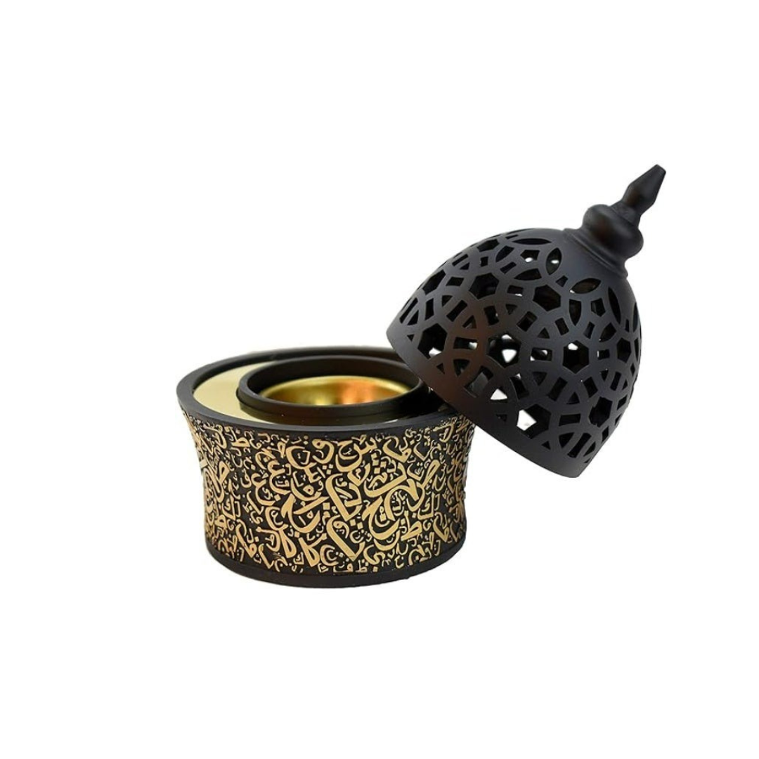 Luxury Charcoal Incense & Bakhoor Burner – Elegant Arabic Design (Black & Champagne)