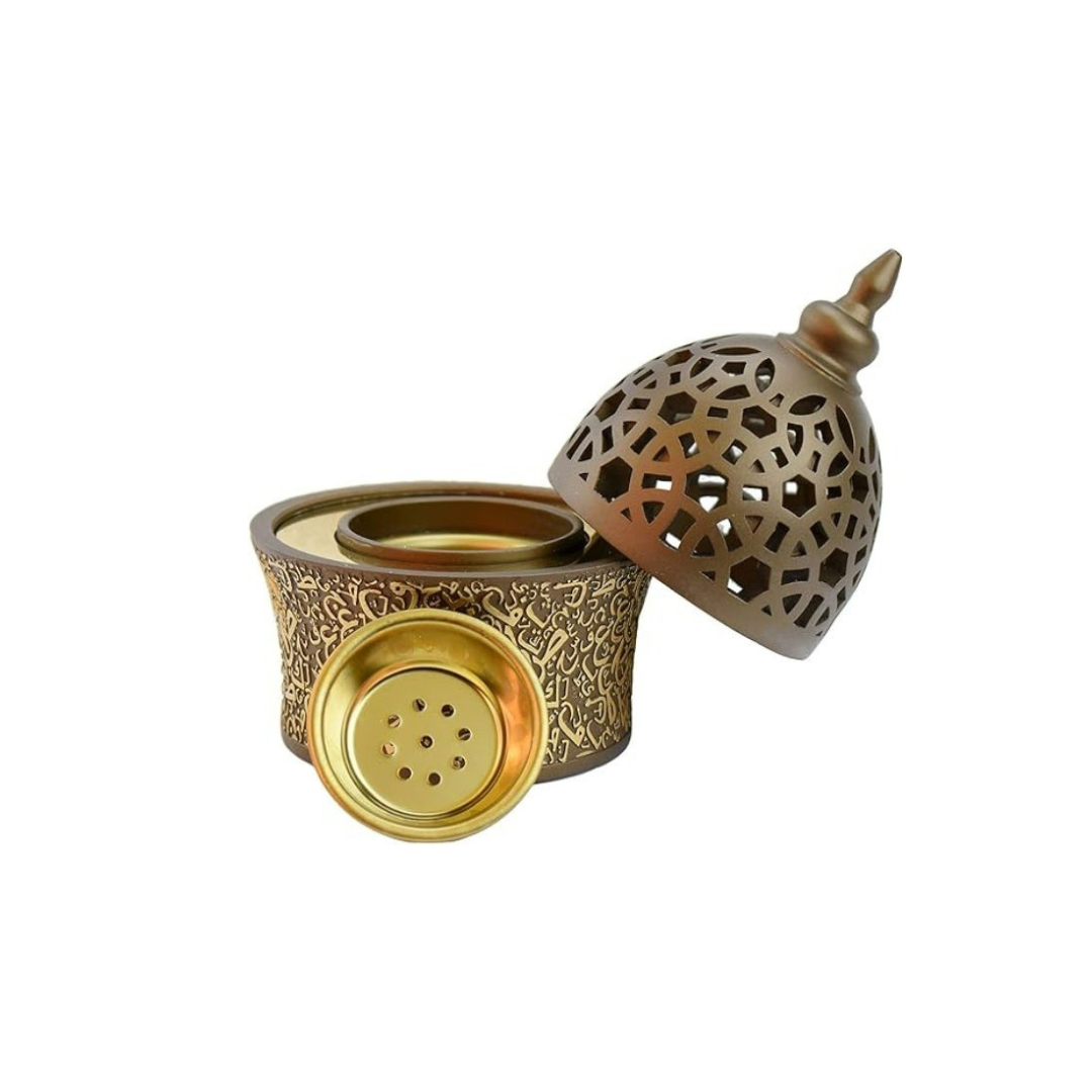 Luxury Charcoal Incense & Bakhoor Burner – Elegant Arabic Design (Black & Champagne)