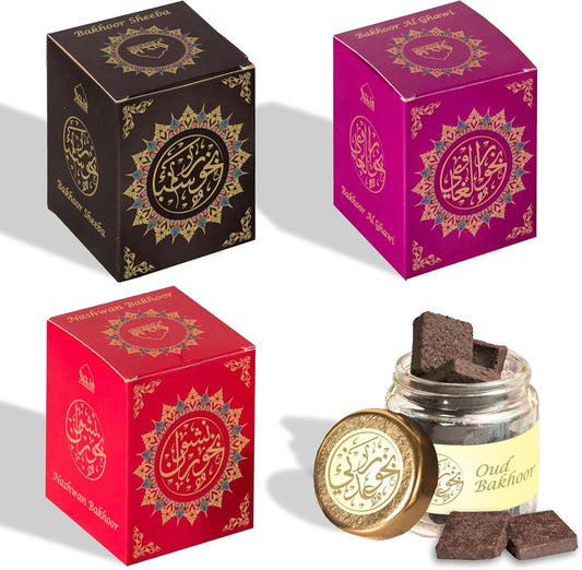 Dukhni Yemeni Oud Bakhoor Collection | Bakhoor Sheeba, Nashwan Bakhoor, Adeni Bakhoor, Bakhoor Al Ghawi | Arabic Incense | 40 grams x 4 jars | Perfect for prayer & Ramadan or Eid Gift Baskets