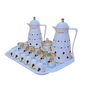 Luxury Arabic Coffee & Tea Serving Set – Red,Bule,Green & Gold Thermos with Crystal Detailing, Glass Cups, Ceramic Covers & Tray